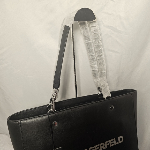 Karl Lagerfeld Paris Adele Black Zipperred Double Handled Tote Bag - Picture 6 of 9